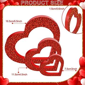 3 Pcs Valentine's Day Heart Wooden Sign Glitter Rustic Heart Shape Wood Decor Tabletop Centerpiece Heart Decor Freestanding Love Table Decoration for Wedding Desk Office Shelf Home Decor (Heart)