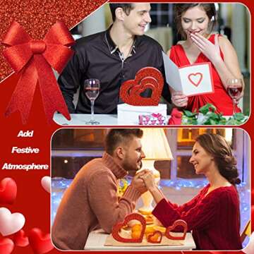 3 Pcs Valentine's Day Heart Wooden Sign Glitter Rustic Heart Shape Wood Decor Tabletop Centerpiece Heart Decor Freestanding Love Table Decoration for Wedding Desk Office Shelf Home Decor (Heart)