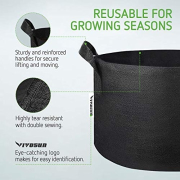 VIVOSUN 5-Pack Plant Grow Bags for Healthy Gardens
