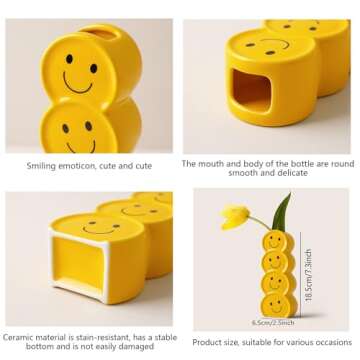 Smiley Face Vase, Yellow Ceramic Vase for Flowers, Yellow Happy Face Planter, Unique Flower Vase Modern Farmhouse Home Decor Style Flower Vase Aesthetic Vase Ceramic Decorative Face Vases for Table
