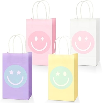 16PCS Smile Face Gift Paper Bags Preppy party Supplies Smile Face Favors Bags Pastel Candy Bags Prep...