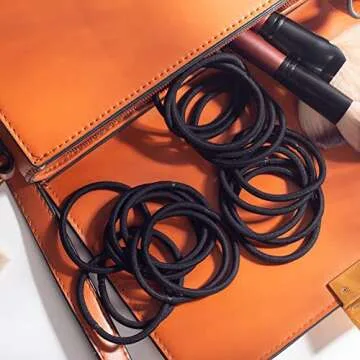 Sderoq 100pcs Womens Elastics Hair Tie, 4MM Black Ponytail Holders Hair Bands, 2 Inch in Diameter Elastic Band for Medium to Thick Hair (4mm Black)