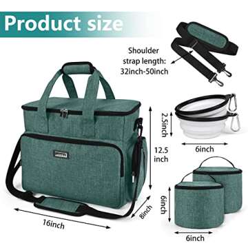 BAGLHER Dog Travel Bag, Airline Approved Pet Tote Organizer with Multi-Function Pockets, 2 X Food Storage Containers and 2 X Collapsible Dog Bowls, Perfect Weekend Pet Travel Set for Dog, Cat Green