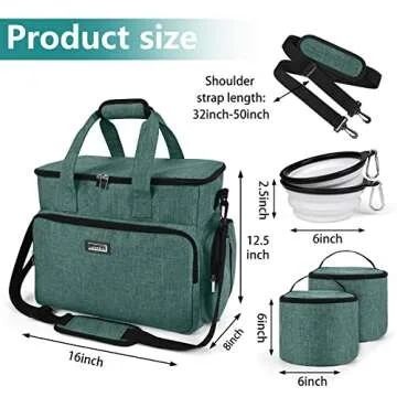 BAGLHER Dog Travel Bag, Airline Approved Pet Tote Organizer with Multi-Function Pockets, 2 X Food Storage Containers and 2 X Collapsible Dog Bowls, Perfect Weekend Pet Travel Set for Dog, Cat Green