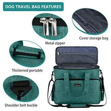 BAGLHER Dog Travel Bag, Airline Approved Pet Tote Organizer with Multi-Function Pockets, 2 X Food Storage Containers and 2 X Collapsible Dog Bowls, Perfect Weekend Pet Travel Set for Dog, Cat Green