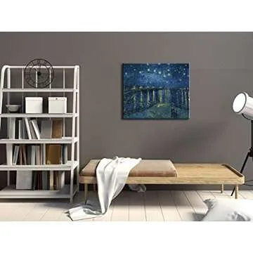 Wieco Art Starry Night Over the Rhone by Van Gogh Classic Oil Paintings Reproduction Modern Seascape Giclee Canvas Prints Artwork on Canvas Wall Art Ready to Hang for Living Room Home Decorations