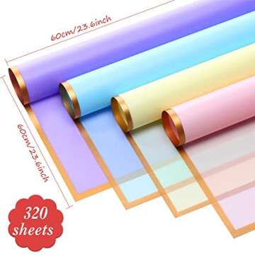 Pajean 320 Sheets Valentine Day Waterproof Bouquet Wrapping Paper Gold Edge Flower Wrapping Paper As...