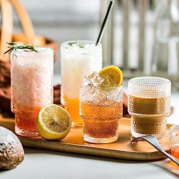 SoulTimes Vintage Glassware Set of 4 Unique Drinkware