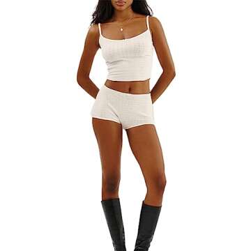 Argeousgor Women Y2k 2 Piece Shorts Set Bow Sleeveless Square Neck Cami Top with Shorts Pajamas Sets...