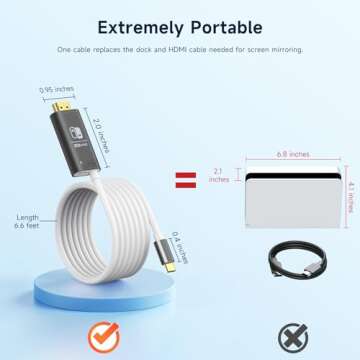 JINGDU Upgraded Portable HDMI Adapter Compatible with Nintendo Switch NS/OLED, USB C to HDMI Cable Replaces The Original Switch Dock for TV Screen Mirroring, Convenient for Travel, 4K HD, 2m, Black