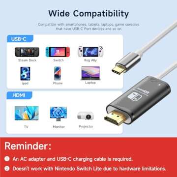 JINGDU Upgraded Portable HDMI Adapter Compatible with Nintendo Switch NS/OLED, USB C to HDMI Cable Replaces The Original Switch Dock for TV Screen Mirroring, Convenient for Travel, 4K HD, 2m, Black