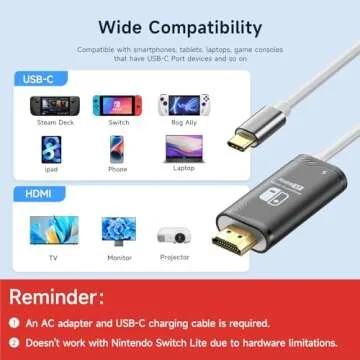 JINGDU Upgraded Portable HDMI Adapter Compatible with Nintendo Switch NS/OLED, USB C to HDMI Cable Replaces The Original Switch Dock for TV Screen Mirroring, Convenient for Travel, 4K HD, 2m, Black