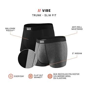 SAXX Underwear Co. Men's Vibe Super Soft Trunk 2Pk, Black/Grey, X-Large
