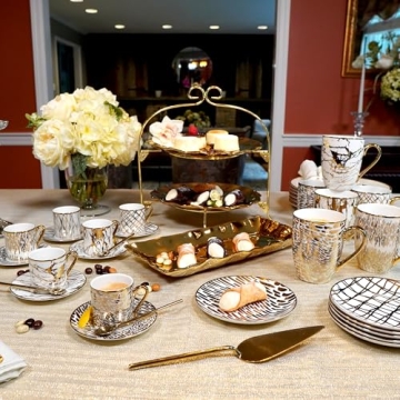 Matrix Gold Porcelain Gold-Plated Coffee Mug Set - Elegant 16 oz Luxury Design