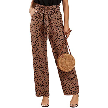 SySea Women's High Waist Leopard Print Palazzo Pants - Stylish Wide Leg Trousers with Pockets