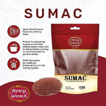 Premium Spicy World Sumac Spice Powder - 7 Ounce Bag of Pure Ground Sumac