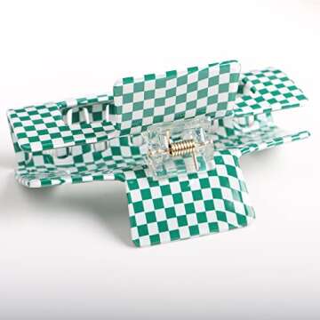 Stylish Vintage Checker Cellulose Acetate Hair Claw Clip, Perfect for All Hair Types
