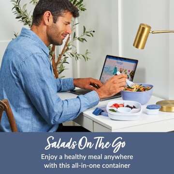 Bentgo Salad Container - 54 oz Bowl with 4-Compartment Toppings Tray, Leak-Proof Dressing Container, Reusable Fork, BPA-Free Lunch Box for Meal Prep & Food Storage; Removable Bento Tray (Slate)
