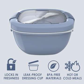 Bentgo Salad Container - 54 oz Bowl with 4-Compartment Toppings Tray, Leak-Proof Dressing Container, Reusable Fork, BPA-Free Lunch Box for Meal Prep & Food Storage; Removable Bento Tray (Slate)