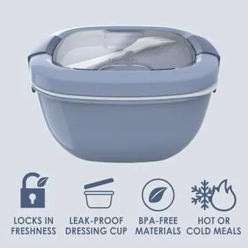 Bentgo Salad Container - 54 oz Bowl with 4-Compartment Toppings Tray, Leak-Proof Dressing Container, Reusable Fork, BPA-Free Lunch Box for Meal Prep & Food Storage; Removable Bento Tray (Slate)