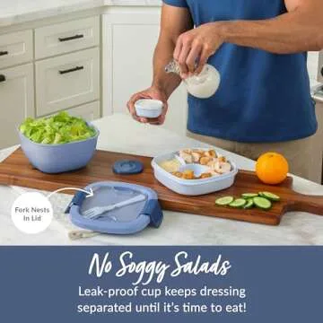 Bentgo Salad Container - 54 oz Bowl with 4-Compartment Toppings Tray, Leak-Proof Dressing Container, Reusable Fork, BPA-Free Lunch Box for Meal Prep & Food Storage; Removable Bento Tray (Slate)