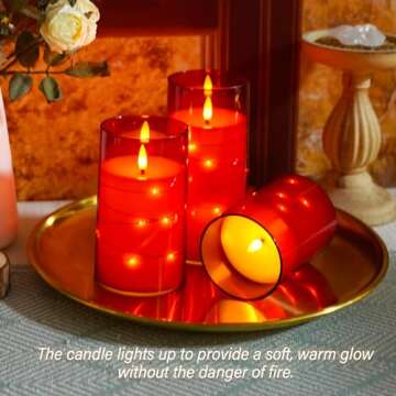 kakoya Flickering Flameless Candles with Remote,5 Pc LED Pillar Candles Battery Operated Candles with Embedded Star String for Home Decor and Romantic Ambiance(Red)