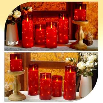 kakoya Flickering Flameless Candles with Remote,5 Pc LED Pillar Candles Battery Operated Candles with Embedded Star String for Home Decor and Romantic Ambiance(Red)