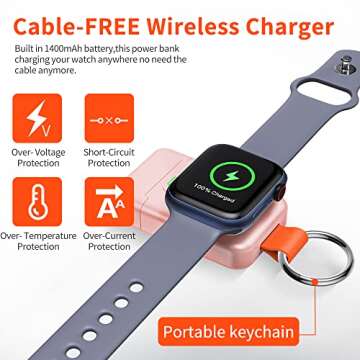 Portable Wireless Charger for Apple Watch,HUOTO iWatch Charger 1400mAh Smart Keychain Power Bank,Portable Magnetic iWatch Charger for Apple Watch Series 9/8/7/6/SE/5/4/3/2/1/UItra/UItra 2