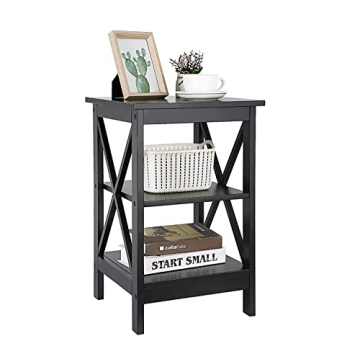 SUPER DEAL 3-Tier End Table with Storage Shelves Versatile X-Design Wood Sofa Side Table for Living ...