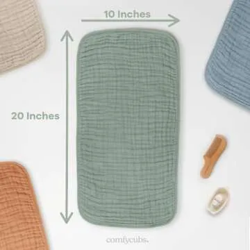 Comfy Cubs Muslin Burp Cloths 20" x 10", Pack of 10 - Large, 6-Layer, Ultra Absorbent 100% Cotton for Baby Drool and Messes - Soft, Safe & Gentle Baby Burp Cloths for Boys & Girls - Fern