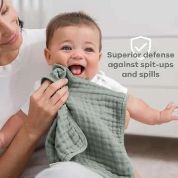 Comfy Cubs Muslin Burp Cloths 20" x 10", Pack of 10 - Large, 6-Layer, Ultra Absorbent 100% Cotton for Baby Drool and Messes - Soft, Safe & Gentle Baby Burp Cloths for Boys & Girls - Fern