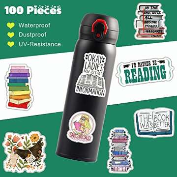 100PCS Reading Stickers Pack Motivational Decals Stickers for Water Bottle Positive Books Study Stic...