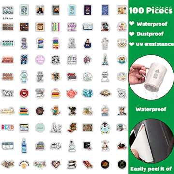 100PCS Reading Stickers Pack Motivational Decals Stickers for Water Bottle Positive Books Study Stickers for Teen Students Teachers Adults Kids Waterproof Laptop Stickers for Phone Skateboard Decor