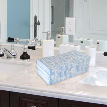 Stxy Blue Floral Disposable Dinner Napkins for Events