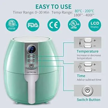 Ultrean Air Fryer, 4.2 Quart Electric Hot Airfryer Oven Oilless Cooker for Quick Easy Meals, Nonstick Frying Pot, UL Certified,1500w, Blue