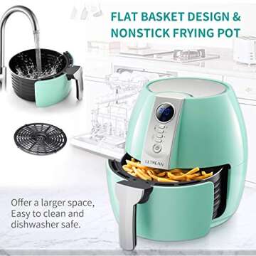 Ultrean Air Fryer, 4.2 Quart Electric Hot Airfryer Oven Oilless Cooker for Quick Easy Meals, Nonstick Frying Pot, UL Certified,1500w, Blue