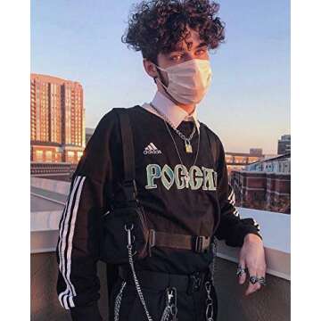 NEDVI Men Women Fashion Chest Front Bag Hip Hop Streetwear Functional Waist Packs Bag Adjustable Tactical Shoulder Bags Chest Rig Bag,Black Bag