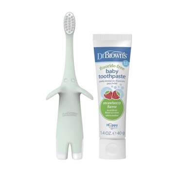 Dr. Brown's Infant-to-Toddler Training Toothbrush Set, Mint Elephant with Fluoride-Free Strawberry B...