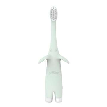 Dr. Brown's Infant-to-Toddler Training Toothbrush Set, Mint Elephant with Fluoride-Free Strawberry Baby Toothpaste, 0-3 Years (Styles May Vary)