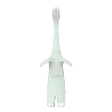 Dr. Brown's Infant-to-Toddler Training Toothbrush Set, Mint Elephant with Fluoride-Free Strawberry Baby Toothpaste, 0-3 Years (Styles May Vary)