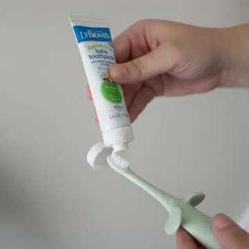 Dr. Brown's Infant-to-Toddler Training Toothbrush Set, Mint Elephant with Fluoride-Free Strawberry Baby Toothpaste, 0-3 Years (Styles May Vary)