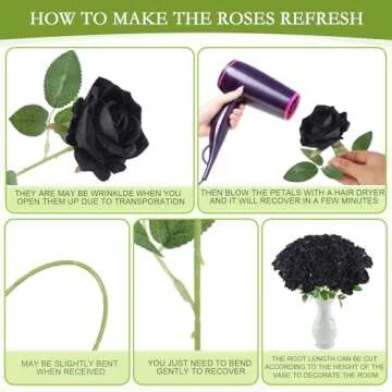 Hananona Black Artificial Roses Bouquet for Halloween Decor
