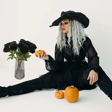 Hananona Black Artificial Roses Bouquet for Halloween Decor