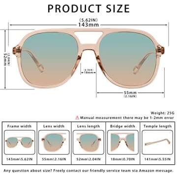 YDAOWKN Retro Square Aviator Sunglasses for Womens Mens Vintage 70s Double Bridge Sun Glasses