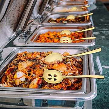 Stainless Steel Serving Spoon x 3, Slotted Serving Spoon x 3, 9.14 Inches Large Serving Utensils Set of 6 for Catering, Dishwasher Safe (Gold)