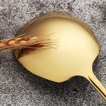 Stainless Steel Serving Spoon x 3, Slotted Serving Spoon x 3, 9.14 Inches Large Serving Utensils Set of 6 for Catering, Dishwasher Safe (Gold)