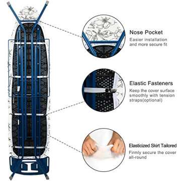 Premium Ironing Board Cover with Scorch Resistant Pad 18" x 49"