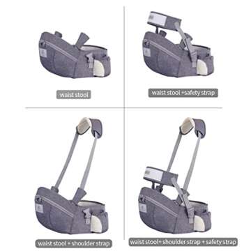 Huifen Baby Carrier with Hip Seat, Multi-Functional 9 in 1 Baby Carrier Newborn to Toddler for All Seasons, Baby Backpack Carrier for Toddler, Infant Newborn (7-33Lb) (Grey - Hip Carrier)