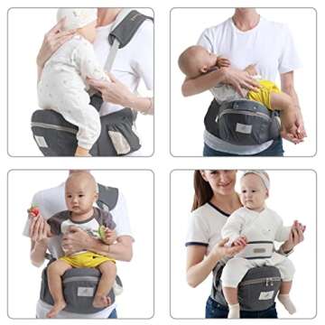 Huifen Baby Carrier with Hip Seat, Multi-Functional 9 in 1 Baby Carrier Newborn to Toddler for All Seasons, Baby Backpack Carrier for Toddler, Infant Newborn (7-33Lb) (Grey - Hip Carrier)