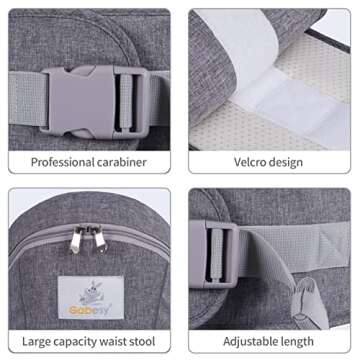 Huifen Baby Carrier with Hip Seat, Multi-Functional 9 in 1 Baby Carrier Newborn to Toddler for All Seasons, Baby Backpack Carrier for Toddler, Infant Newborn (7-33Lb) (Grey - Hip Carrier)